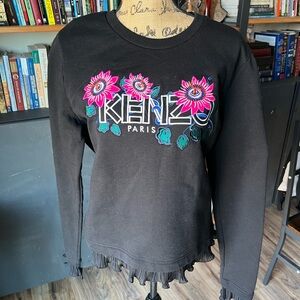 Thrifted Kenzo Kids Black Sweatshirt with Pink Floral Design